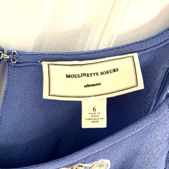 Anthropologie Moulinette Soeurs Blue Lace Beaded Sleeveless Top, Size 6 - Picture 5 of 5